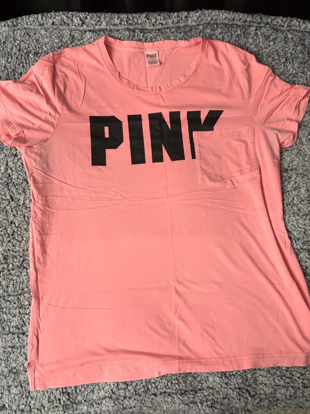 PINK Victoria's Secret Coral-Pink Logo Pocket Tee